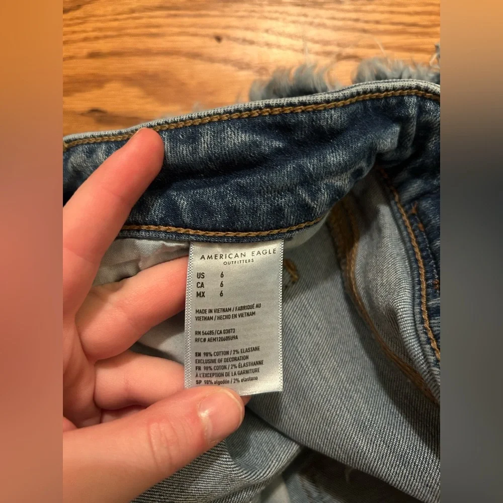 American Eagle Women's 6 Western Y2K Distressed Blue High Rise Mini Denim Skirt
